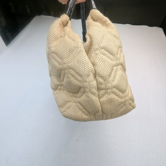 ♠️Kate Spade Quilted Woven Straw Satchel Hand Bag with Bow Accent Beige - Picture 8 of 17